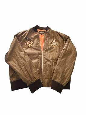 Brooklyn Standard Men's Size L Olive Green Bomber Jacket with Fighter Patches
